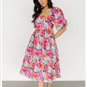 Baltic Born Puff Sleeve Floral Midi Dress